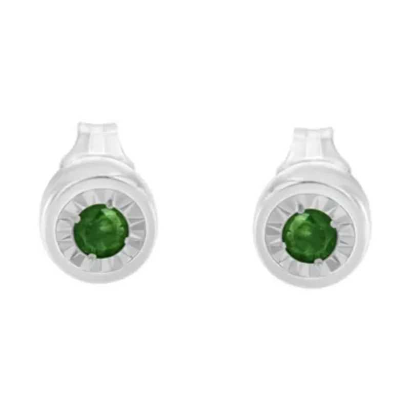 Silver 0.15 Ct Green Diamond Miracle- Stud Earrings