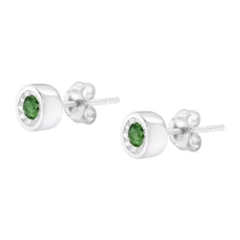 Silver 0.15 Ct Green Diamond Miracle- Stud Earrings