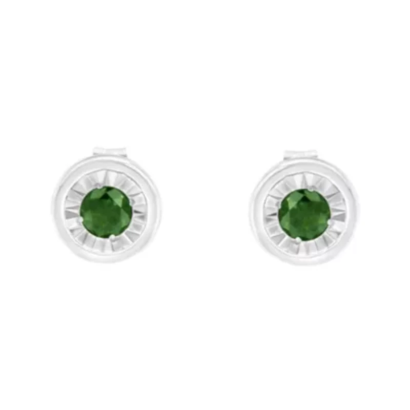 Silver 1/4 Ct Green Diamond Miracle- Stud Earrings