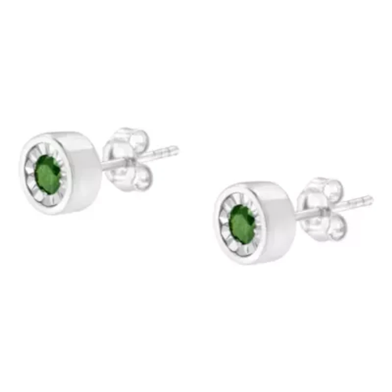 Silver 1/4 Ct Green Diamond Miracle- Stud Earrings