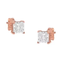 14K Rose Gold Plated Silver 1/2 Ct Princess Diamond Solitaire Stud Earrings
