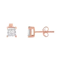 14K Rose Gold Plated Silver 1/2 Ct Princess Diamond Solitaire Stud Earrings