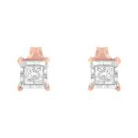 14K Rose Gold Plated Silver 1/2 Ct Princess Diamond Solitaire Stud Earrings