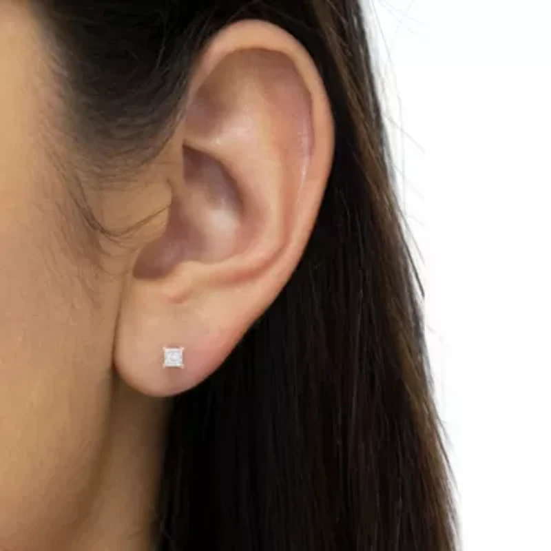 14K Rose Gold Plated Silver 1/2 Ct Princess Diamond Solitaire Stud Earrings