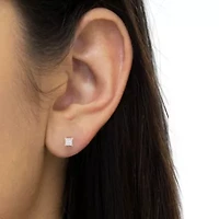 14K Rose Gold Plated Silver 1/2 Ct Princess Diamond Solitaire Stud Earrings