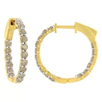 10K Yellow Gold Plated Sterling Silver Diamond Hoop Earrings