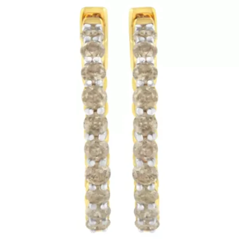 10K Yellow Gold Plated Sterling Silver Diamond Hoop Earrings