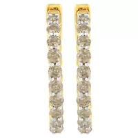 10K Yellow Gold Plated Sterling Silver Diamond Hoop Earrings