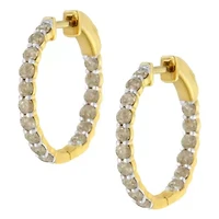 10K Yellow Gold Plated Sterling Silver Diamond Hoop Earrings