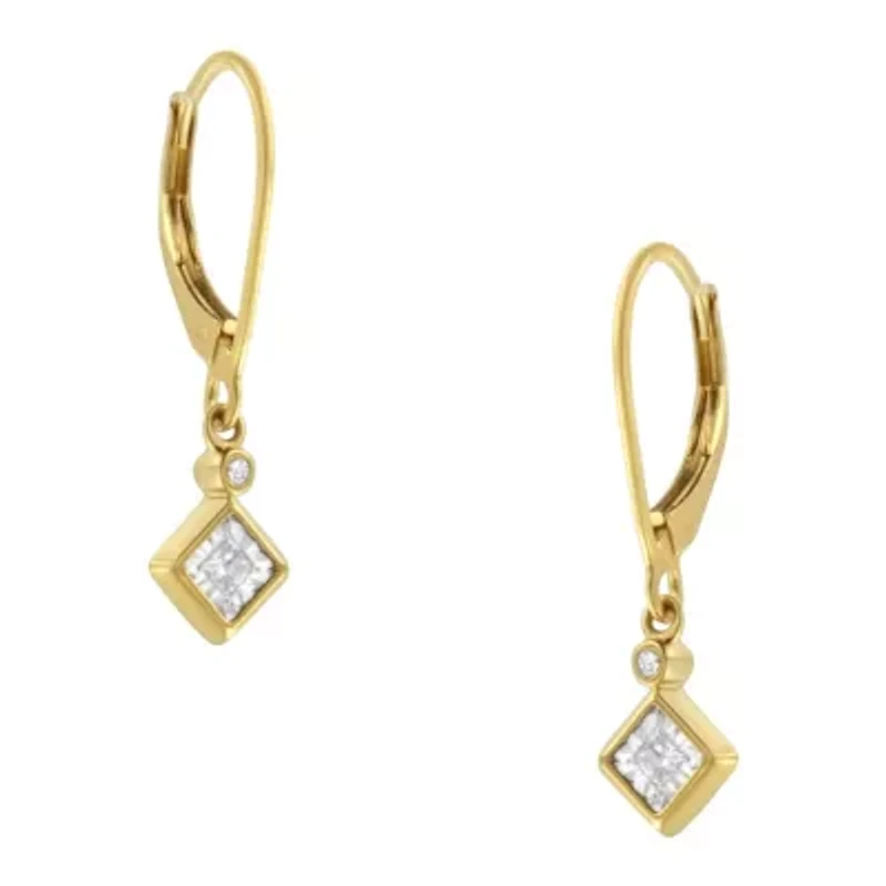 2 Micron 14K Yellow Gold Plating Diamond Dangle Earrings