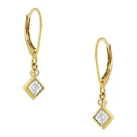 2 Micron 14K Yellow Gold Plating Diamond Dangle Earrings
