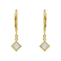 2 Micron 14K Yellow Gold Plating Diamond Dangle Earrings