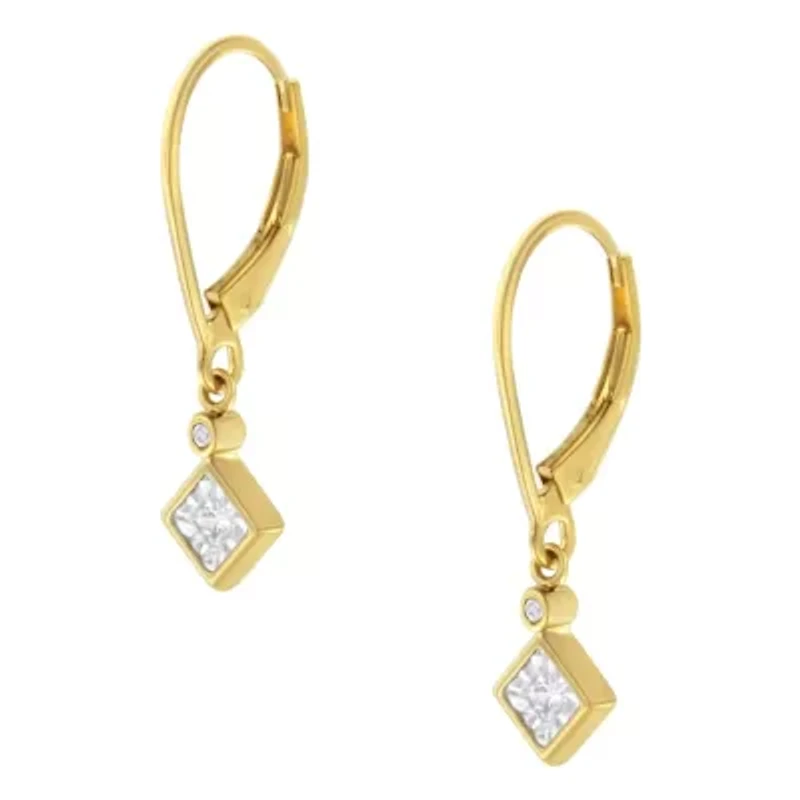 2 Micron 14K Yellow Gold Plating Diamond Dangle Earrings