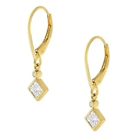 2 Micron 14K Yellow Gold Plating Diamond Dangle Earrings