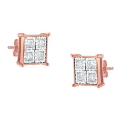 Rose Gold Plated Sterling Silver Diamond Composite Stud Earrings