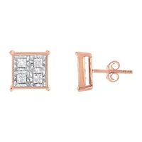 Rose Gold Plated Sterling Silver Diamond Composite Stud Earrings