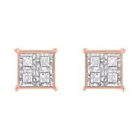 Rose Gold Plated Sterling Silver Diamond Composite Stud Earrings