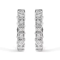 Silver 1/2 Ct Diamond Bar and Plate Eternity Hoop Earrings