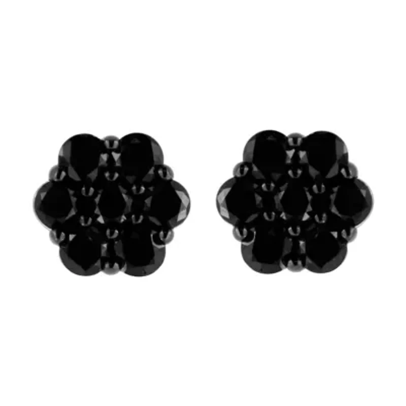 Silver Ct Prong Round Diamond Floral Cluster Stud Earring