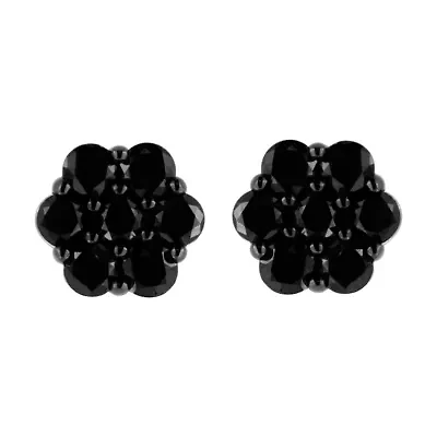 Silver Ct Prong Round Diamond Floral Cluster Stud Earring