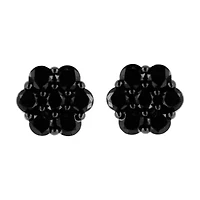 Silver Ct Prong Round Diamond Floral Cluster Stud Earring