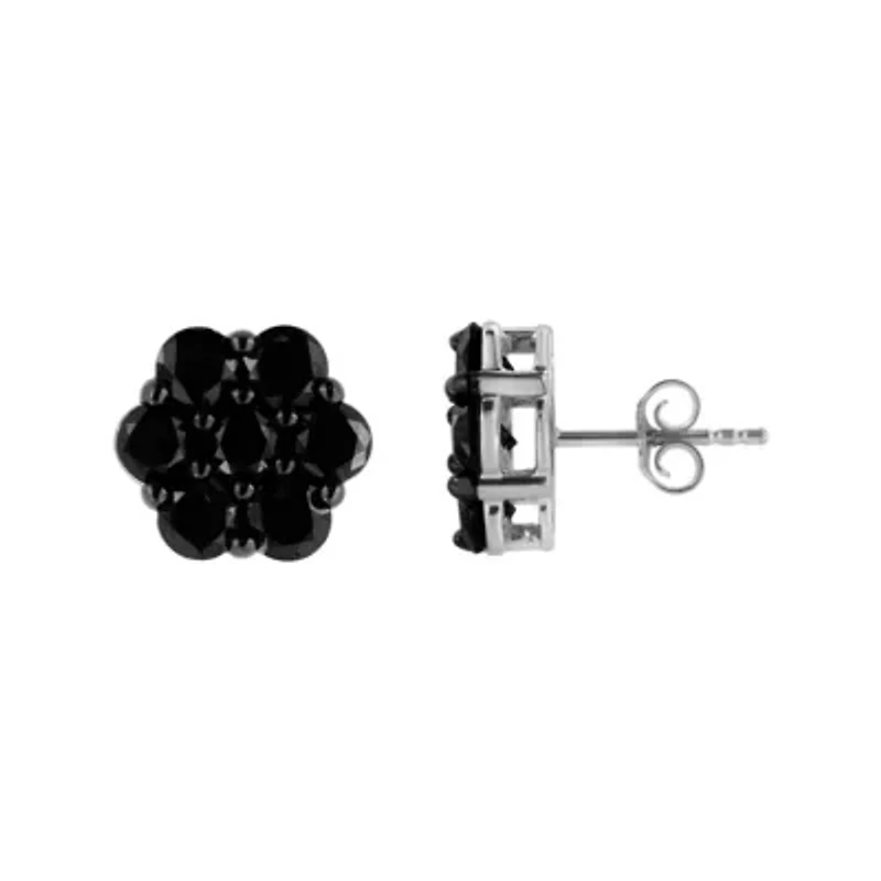 Silver Ct Prong Round Diamond Floral Cluster Stud Earring