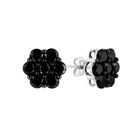 Silver Ct Prong Round Diamond Floral Cluster Stud Earring