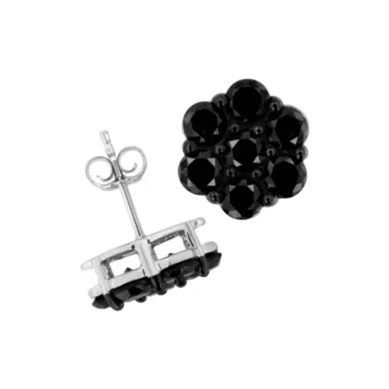 Silver Ct Prong Round Diamond Floral Cluster Stud Earring