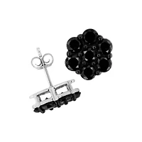 Silver Ct Prong Round Diamond Floral Cluster Stud Earring