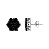 Silver Ct Prong Round Diamond Floral Cluster Stud Earring