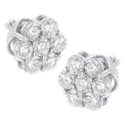 Sterling Silver 2 Ct Floral Composite 7 Stone Diamond Stud Earring