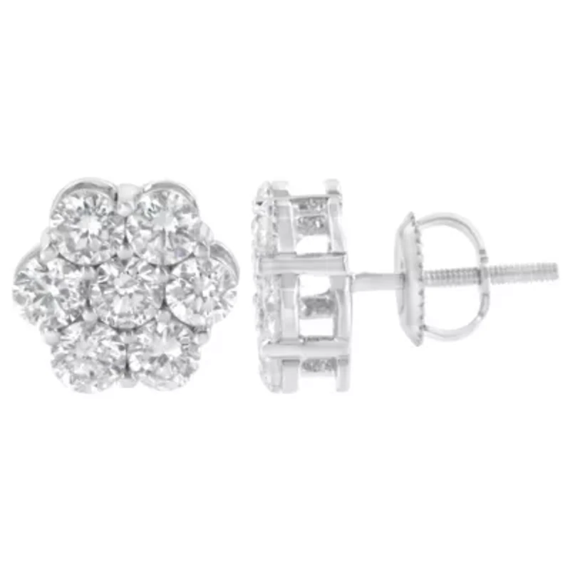 Sterling Silver 2 Ct Floral Composite 7 Stone Diamond Stud Earring