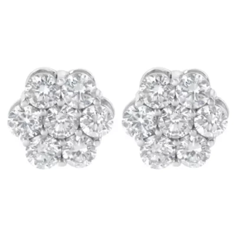 Sterling Silver 2 Ct Floral Composite 7 Stone Diamond Stud Earring