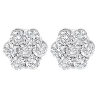 Sterling Silver 2 Ct Floral Composite 7 Stone Diamond Stud Earring