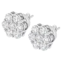 Sterling Silver 2 Ct Floral Composite 7 Stone Diamond Stud Earring