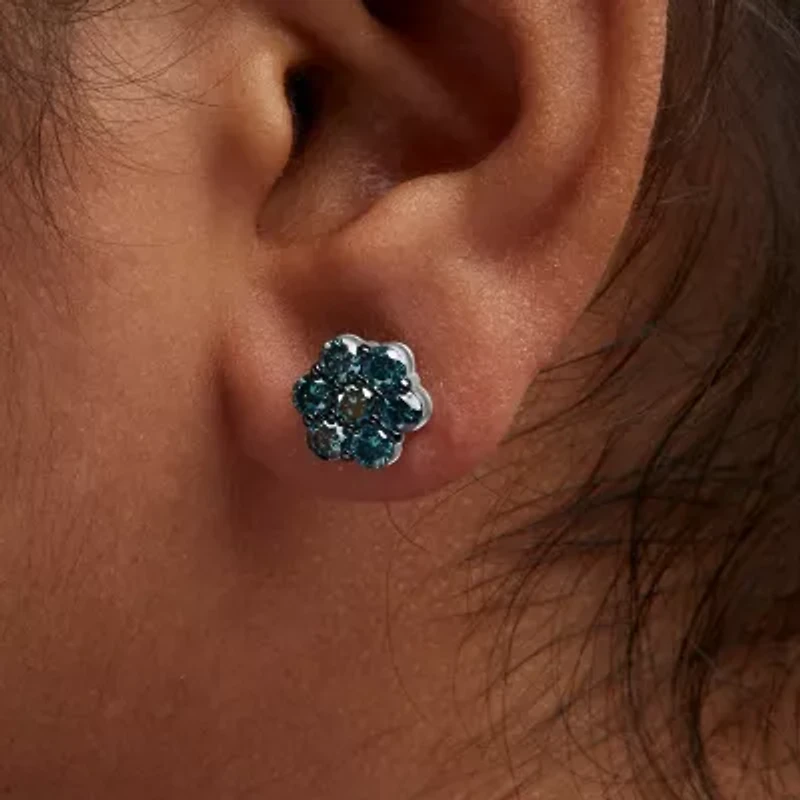 Sterling Silver 2 Ct Floral Composite 7 Stone Diamond Stud Earring
