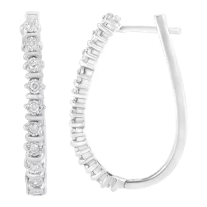 Silver 1/4 Ct Miracle- RoundDiamond Hoop Earring