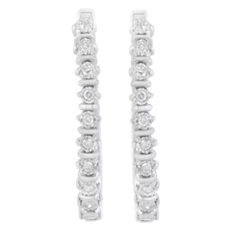 Silver 1/4 Ct Miracle- RoundDiamond Hoop Earring