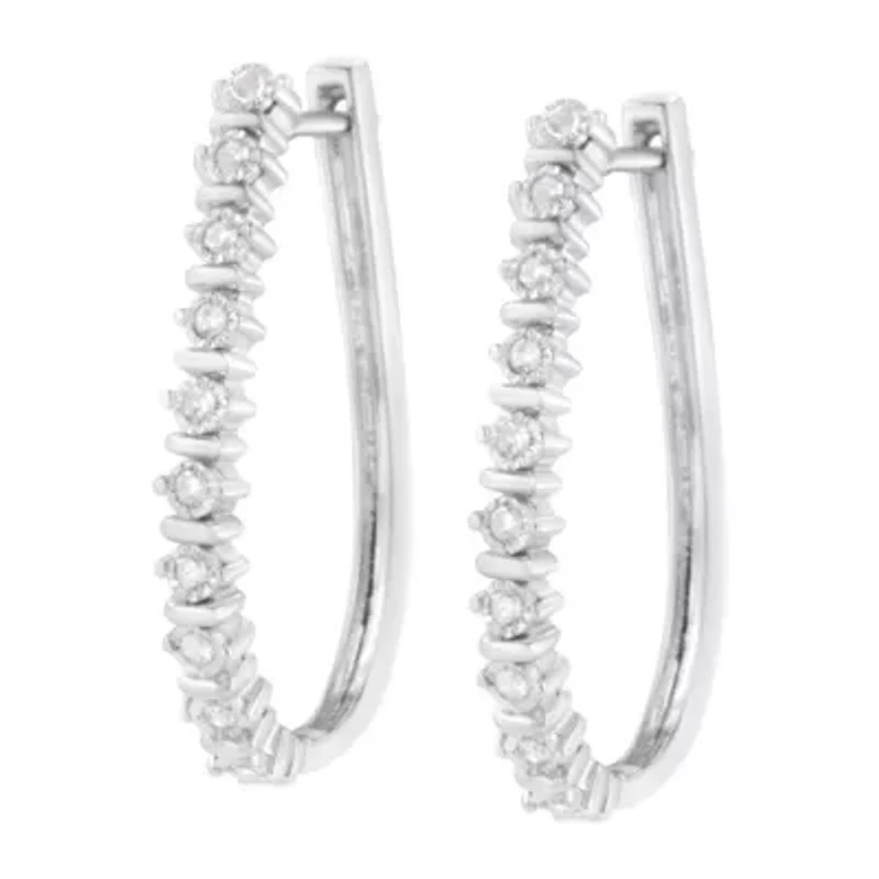 Silver 1/4 Ct Miracle- RoundDiamond Hoop Earring