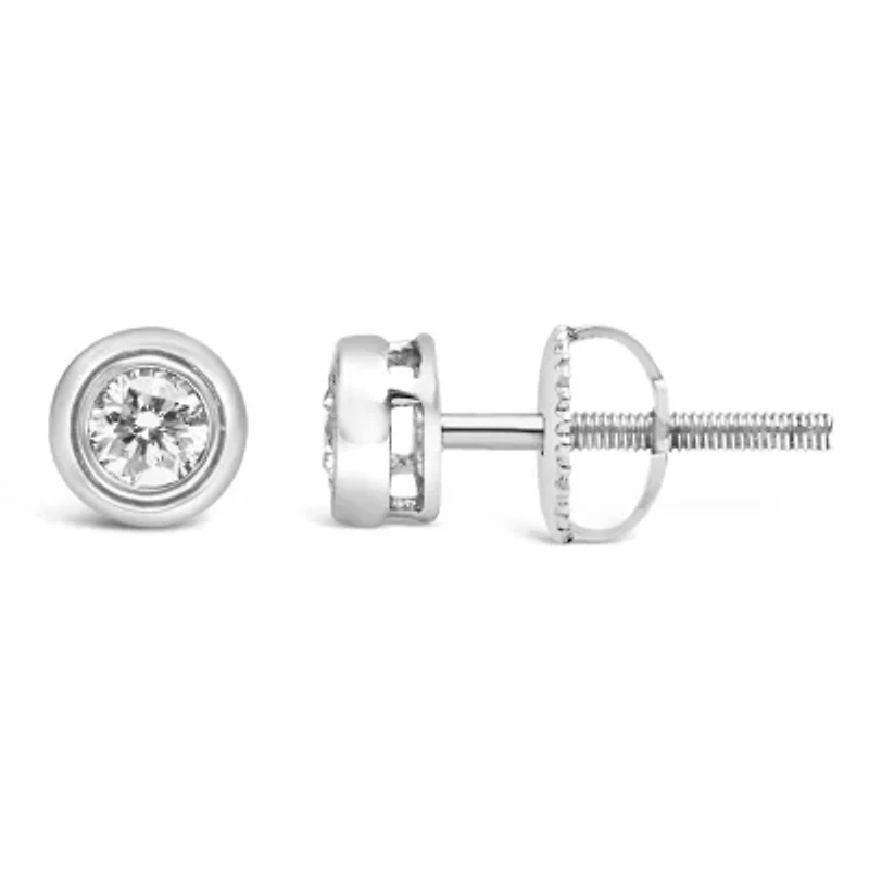 Lab Created .925 Sterling Silver 1/5 Ct Lab-Grown Diamond Modern Bezel- Stud Earring