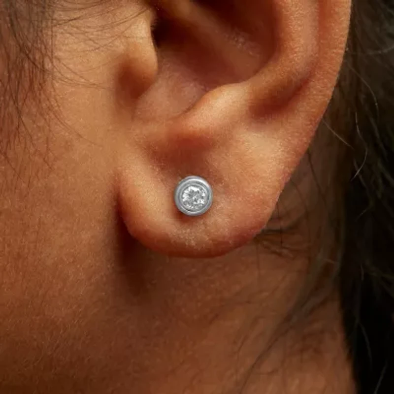Lab Created .925 Sterling Silver 1/5 Ct Lab-Grown Diamond Modern Bezel- Stud Earring