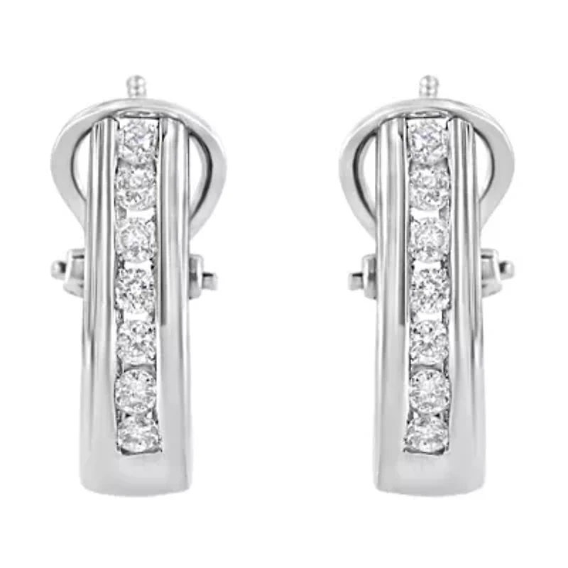 Lab Created Silver Channel 1/2 Ct Lab Grown Diamond Omega Back Huggy Hoop Earrings
