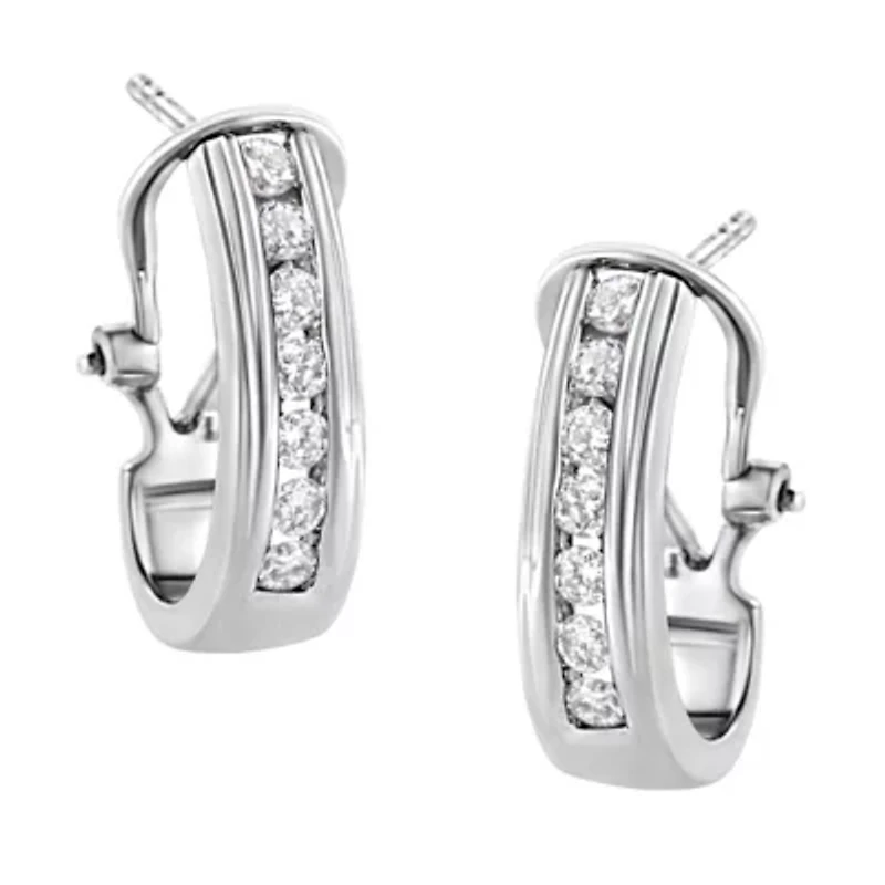 Lab Created Silver Channel 1/2 Ct Lab Grown Diamond Omega Back Huggy Hoop Earrings