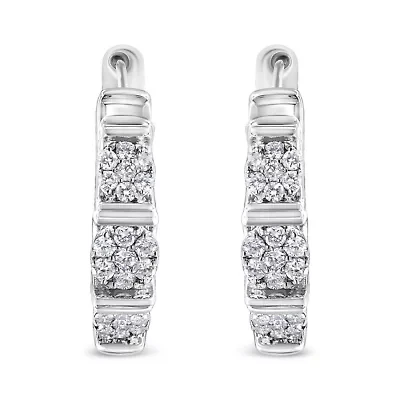Lab Created Silver 1/2 Ct Lab Grown Round Diamond Floral Cluster Hoop Earrings