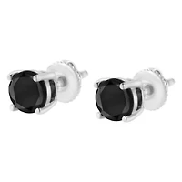 Silver 3.00 Ct Black Diamond Classic Stud Earrings with Screw Backs