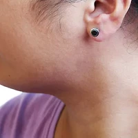 Silver Ct Black Diamond Bezel- Stud Earrings with Screw Backs