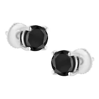 Silver Ct Black Diamond Classic Stud Earrings with Screw Backs