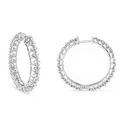 Silver 1/2 Ct Diamond Wire Cage Style Hoop Earring