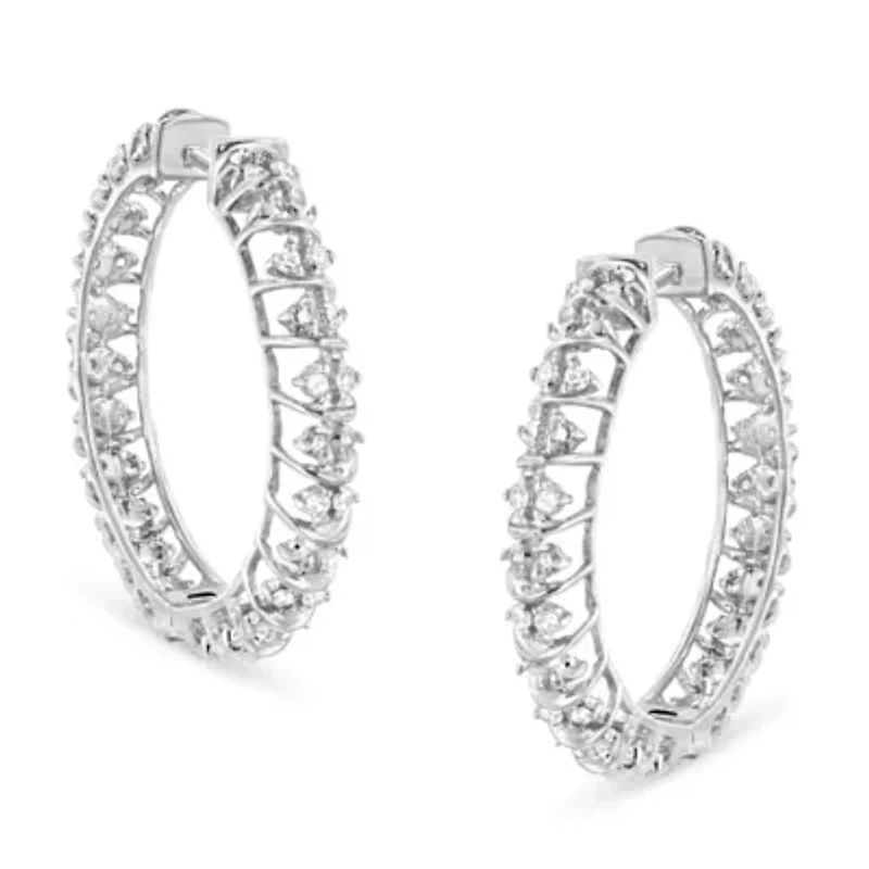 Silver 1/2 Ct Diamond Wire Cage Style Hoop Earring