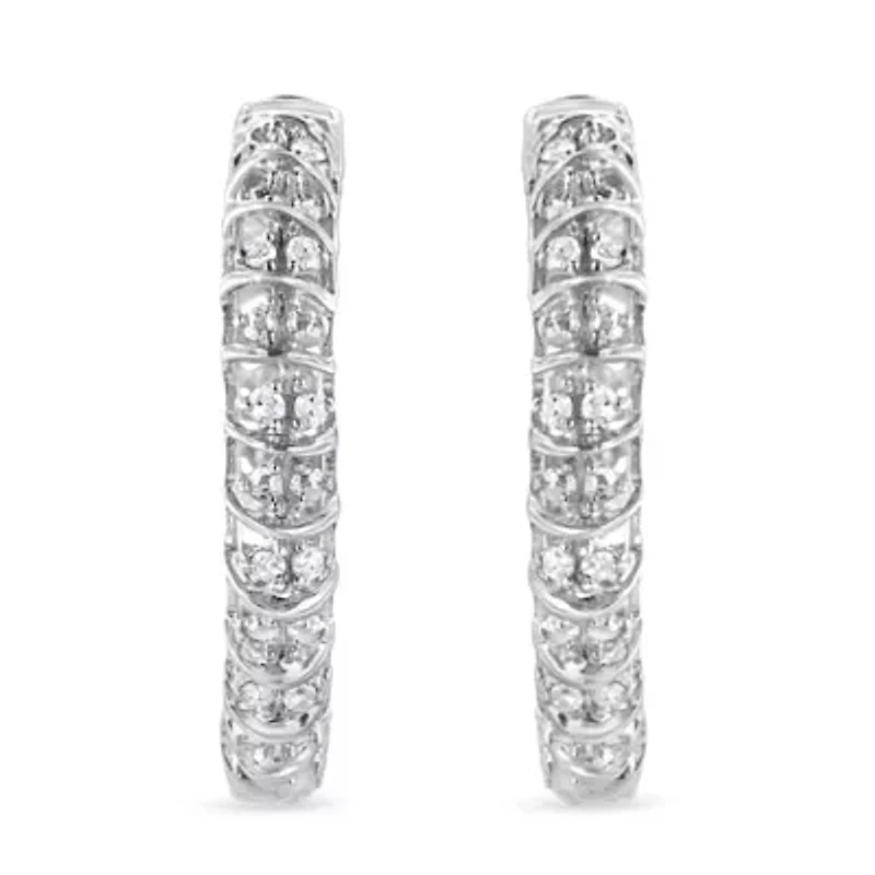Silver 1/2 Ct Diamond Wire Cage Style Hoop Earring
